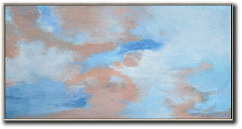 Panoramic Abstract Landscape Painting,Huge Abstract Canvas Art,Nude,Blue,White
